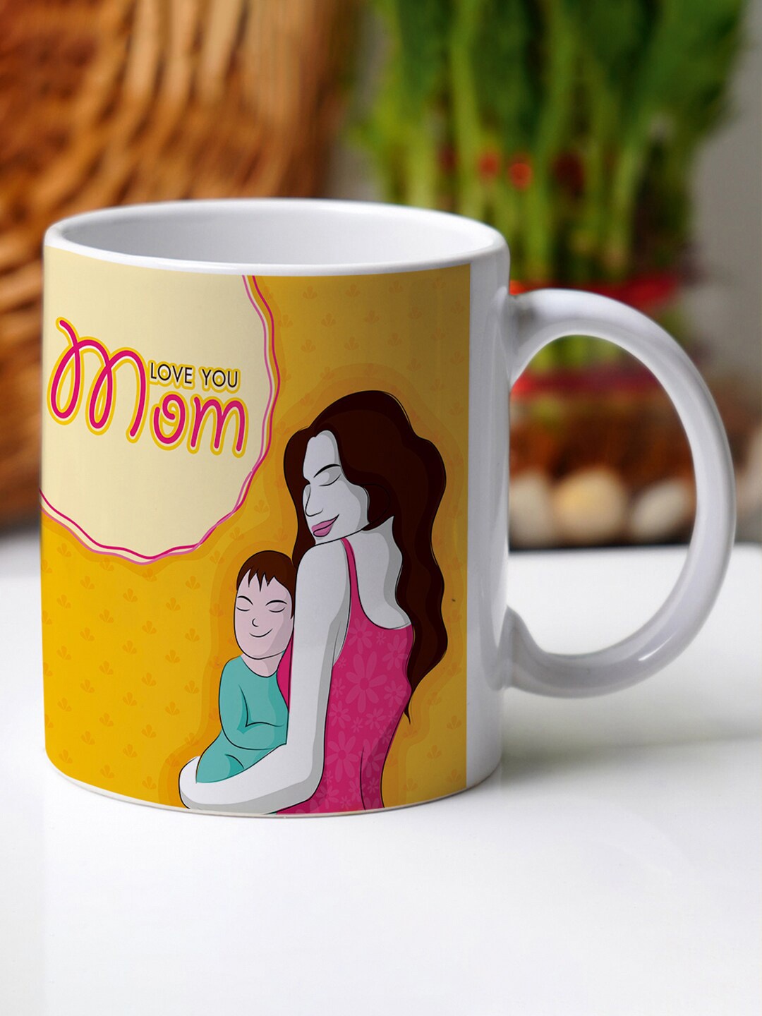 

Crazy Corner Mother's Day Yellow & Pink Printed Ceramic Glossy Coffee Mug 350 ml