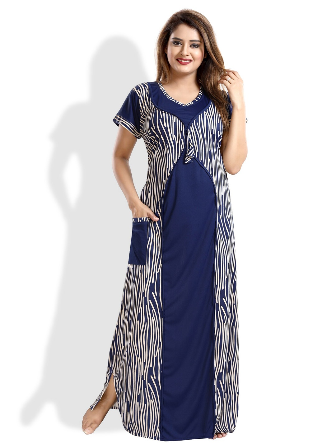 

SHOPPING STATION Abstract Printed Satin Maxi Nightdress, Blue