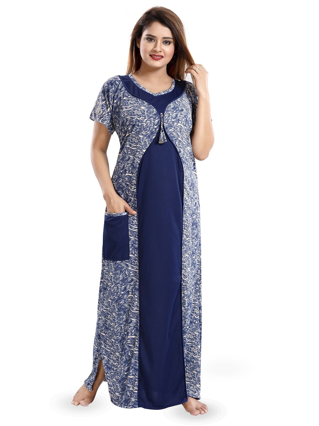 

SHOPPING STATION Abstract Printed Satin Maxi Nightdress, Blue