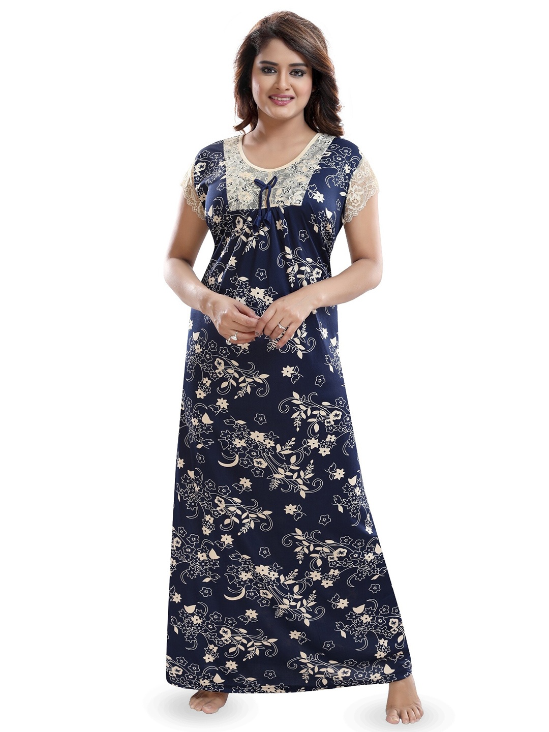 

SHOPPING STATION Floral Printed Satin Maxi Nightdress, Blue
