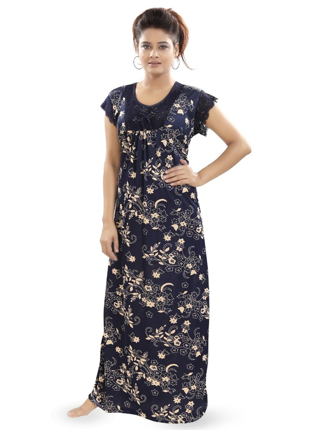 

SHOPPING STATION Floral Printed Satin Maxi Nightdress, Blue