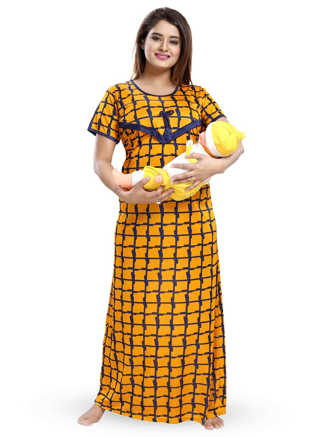 

SHOPPING STATION Checked Satin Maxi Nightdress, Yellow