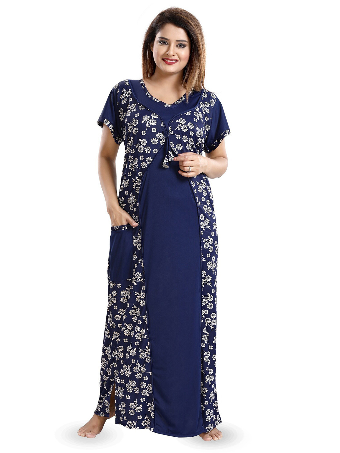 

SHOPPING STATION Floral Printed Satin Maxi Nightdress, Blue