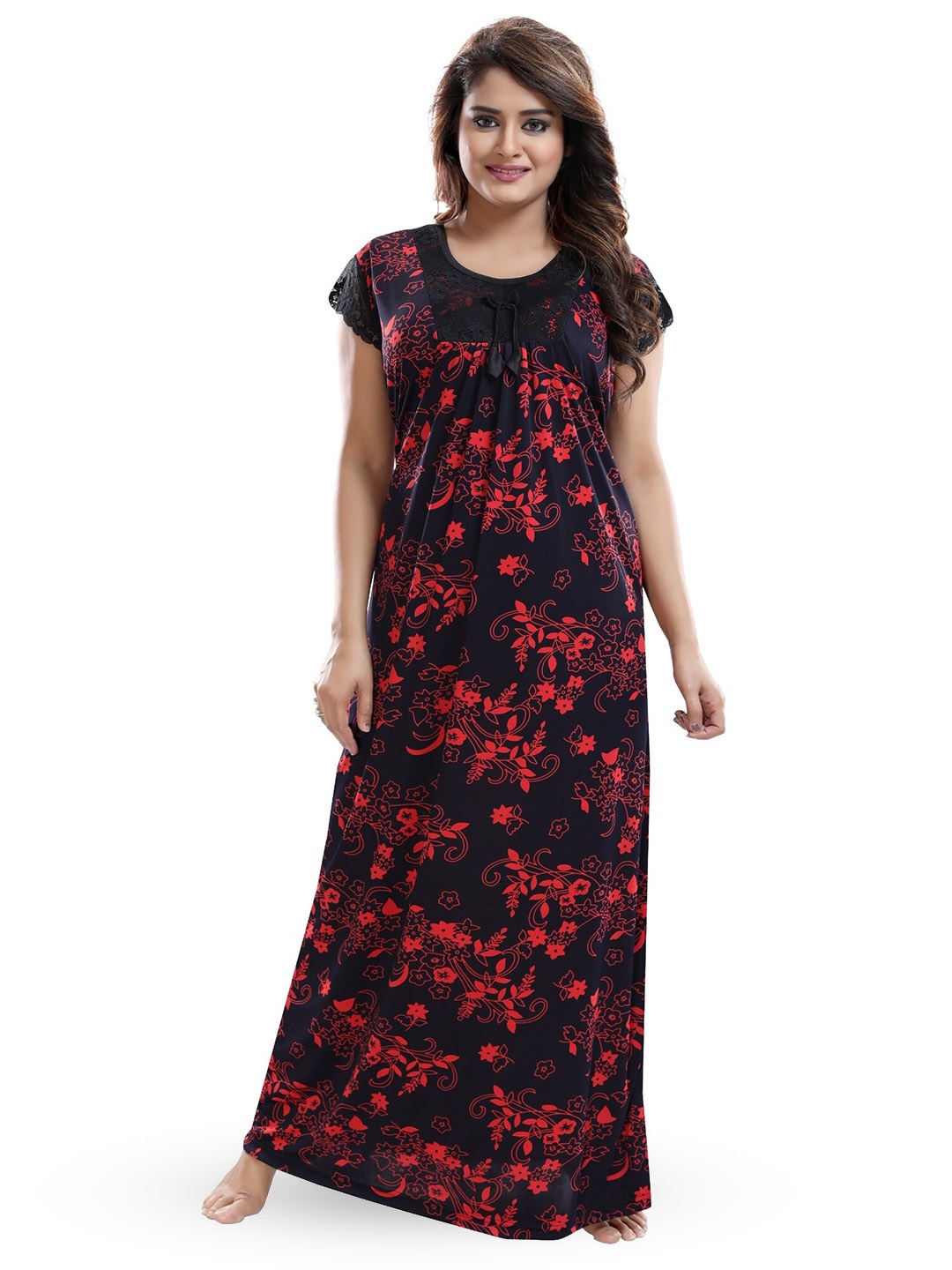 

SHOPPING STATION Floral Printed Satin Maxi Nightdress, Navy blue