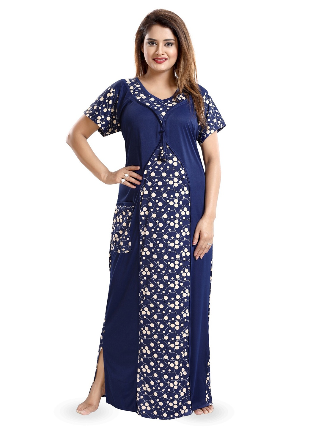 

SHOPPING STATION Polka Dots Printed Satin Maxi Nightdress, Blue