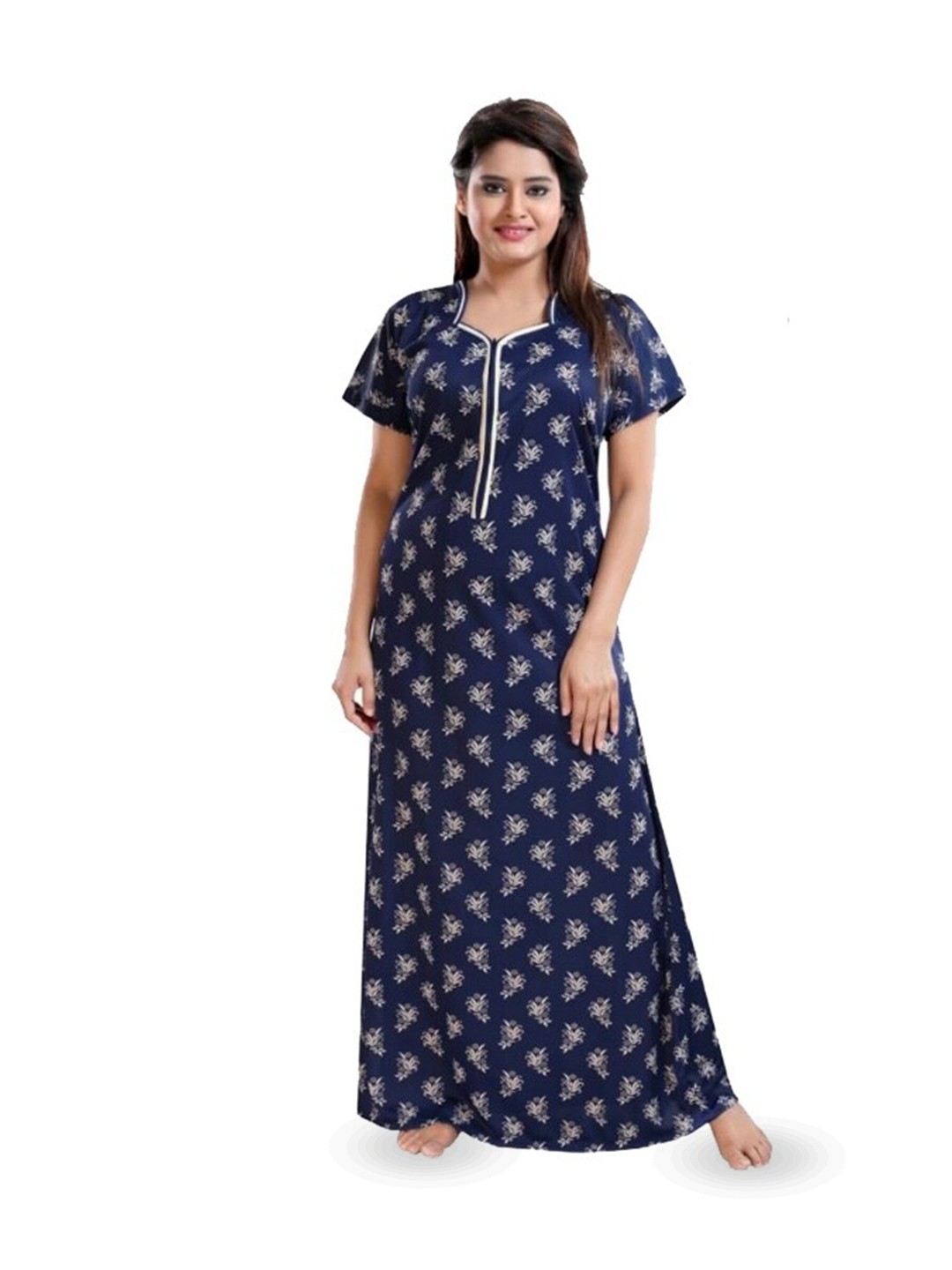 

SHOPPING STATION Ethnic Motifs Printed Satin Maxi Nightdress, Blue