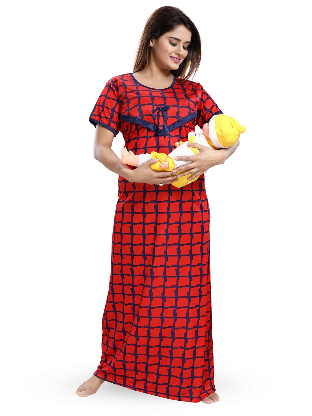 

SHOPPING STATION Checked Satin Maternity Maxi Nightdress, Red
