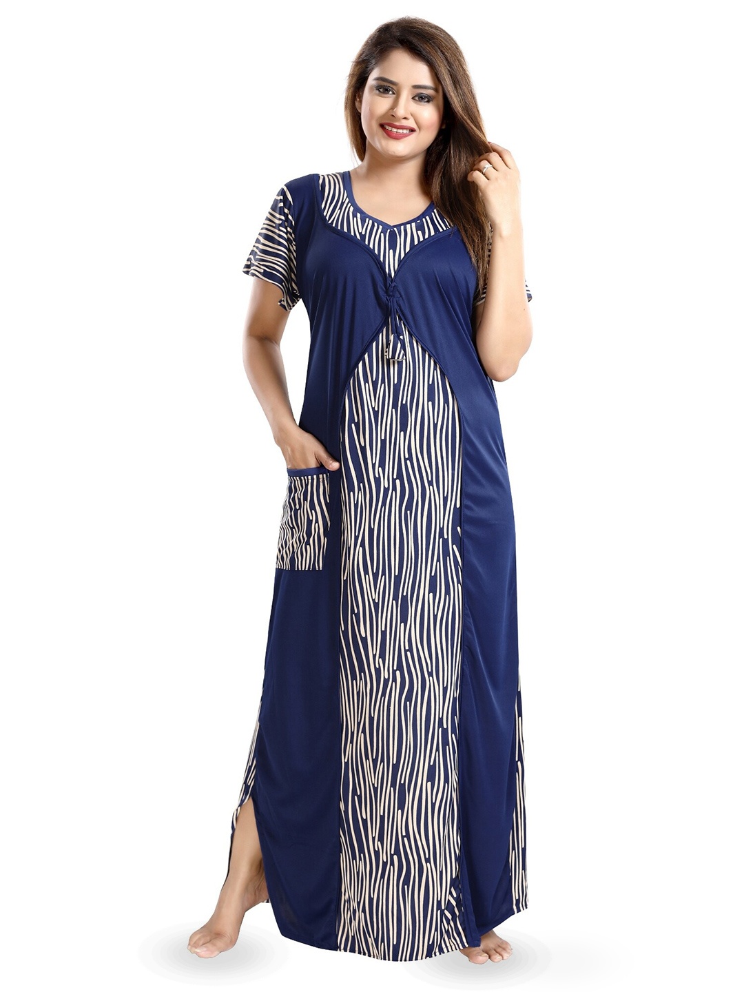 

SHOPPING STATION Abstract Printed Satin Maxi Nightdress, Blue