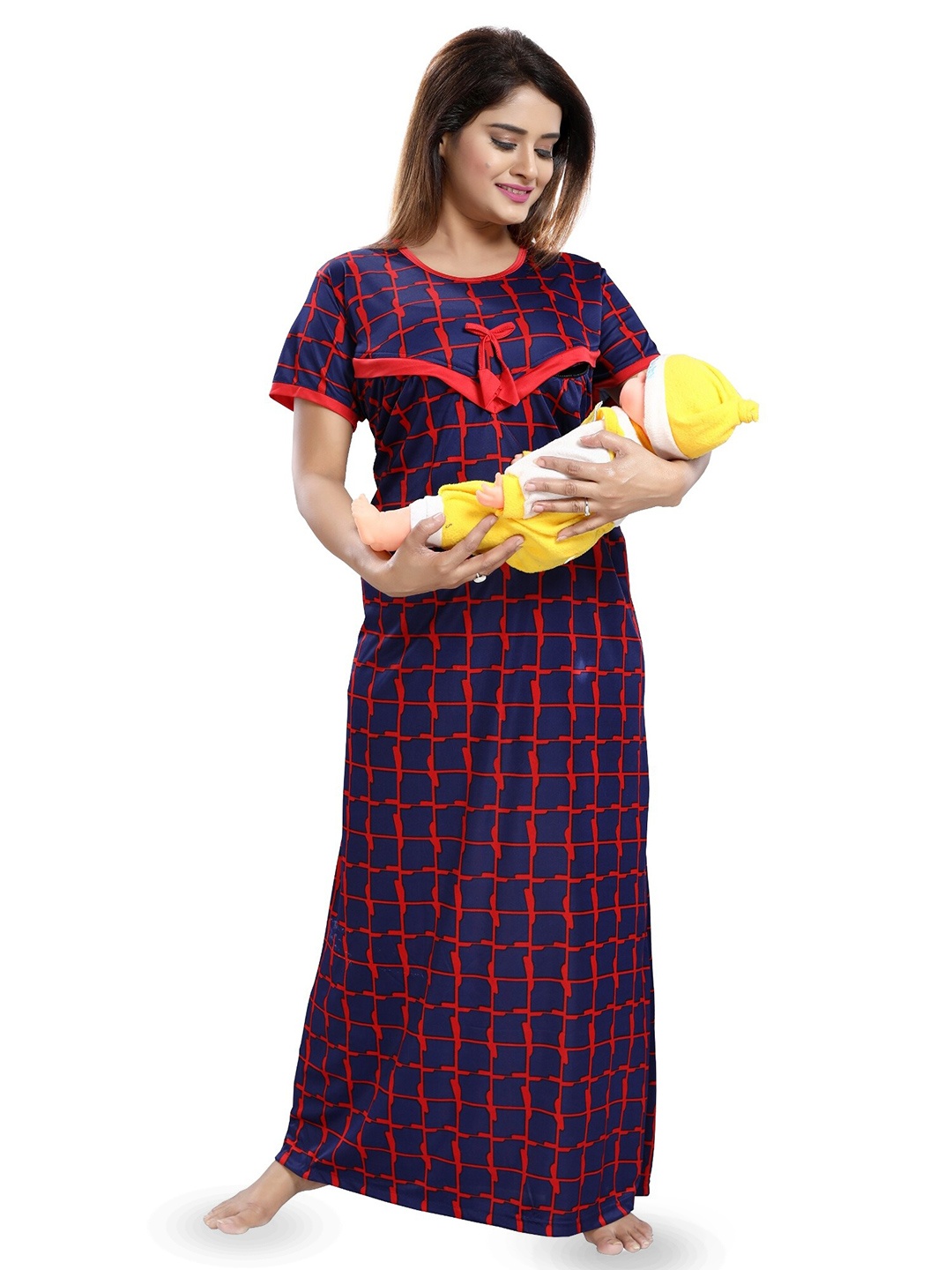 

SHOPPING STATION Checked Satin Maxi Nightdress, Blue