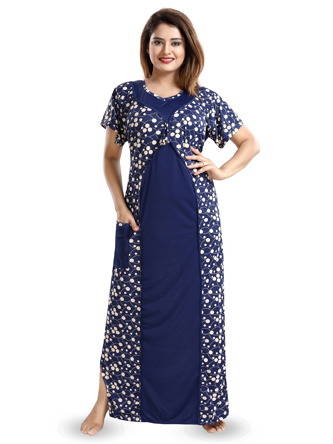 

SHOPPING STATION Polka Dots Printed Satin Maxi Nightdress, Blue