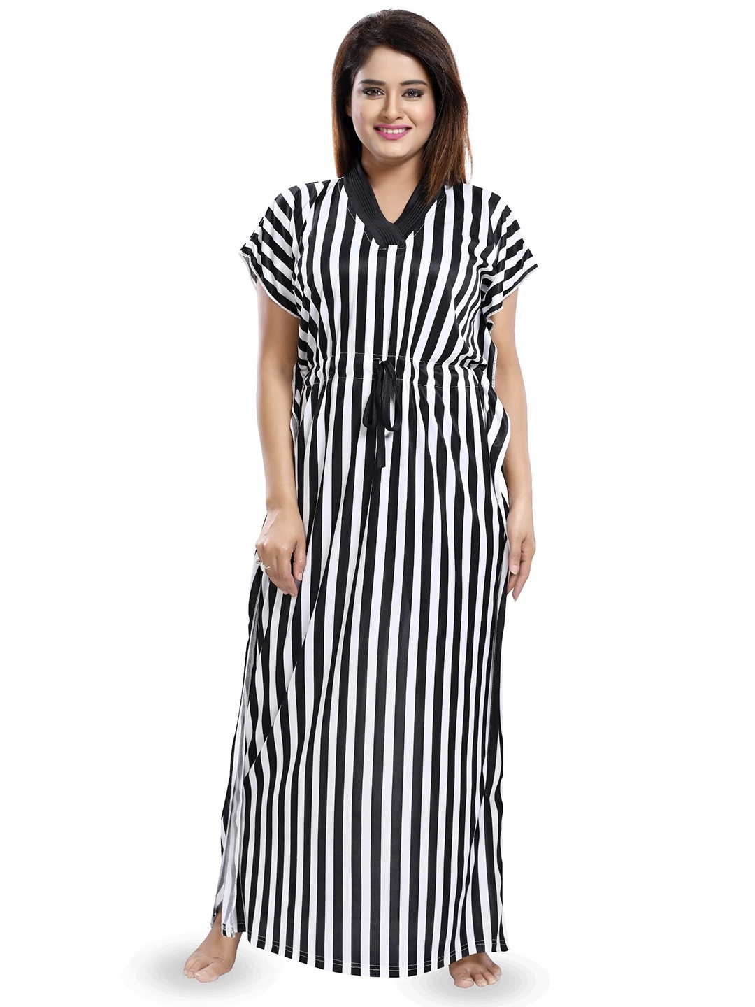 

SHOPPING STATION Striped Satin Maxi Kaftan Nightdress, Black