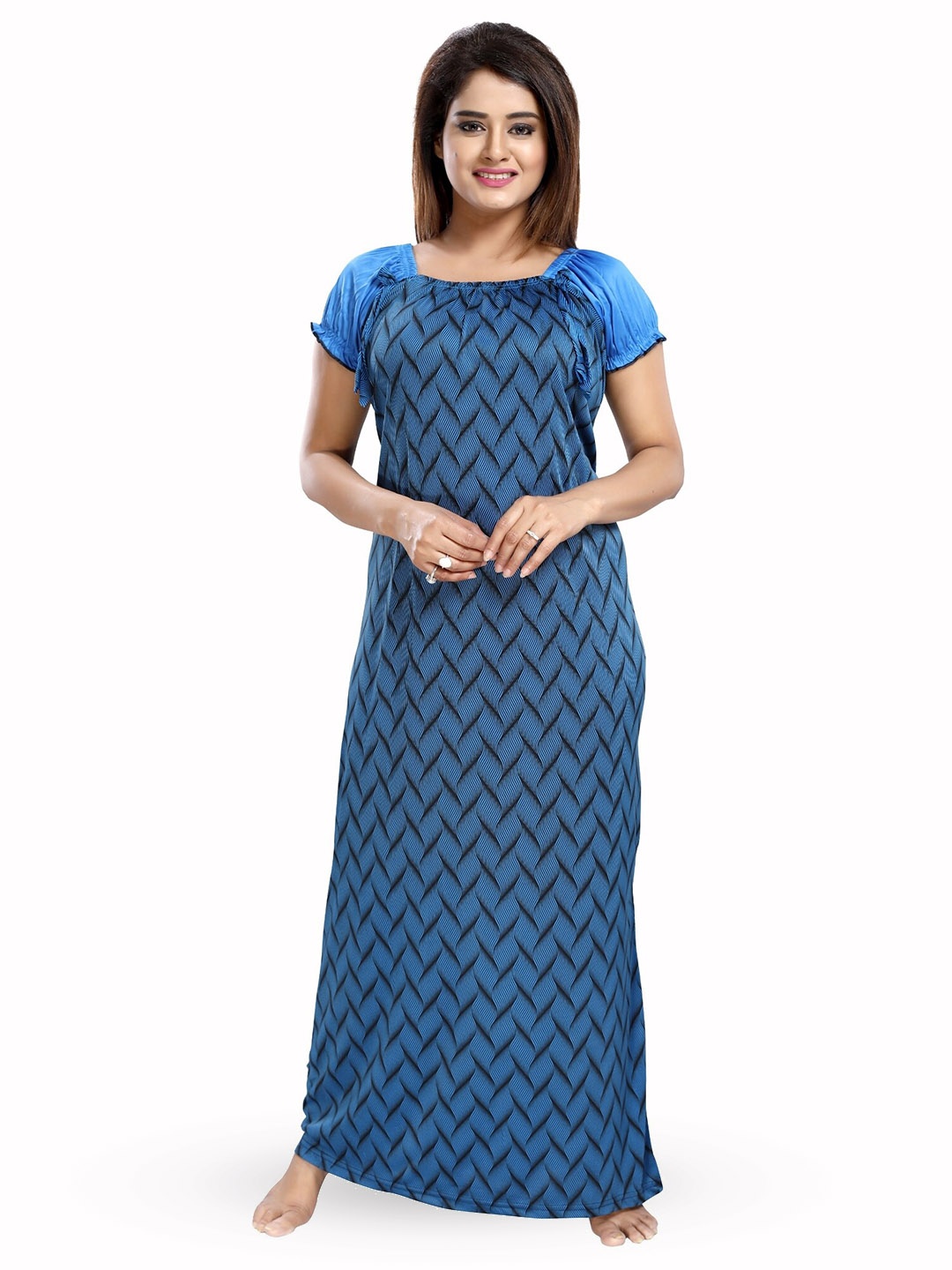 

SHOPPING STATION Geometric Printed Satin Maxi Nightdress, Blue