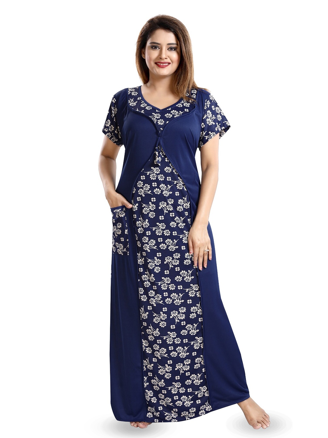 

SHOPPING STATION Floral Printed Satin Maxi Nightdress, Blue