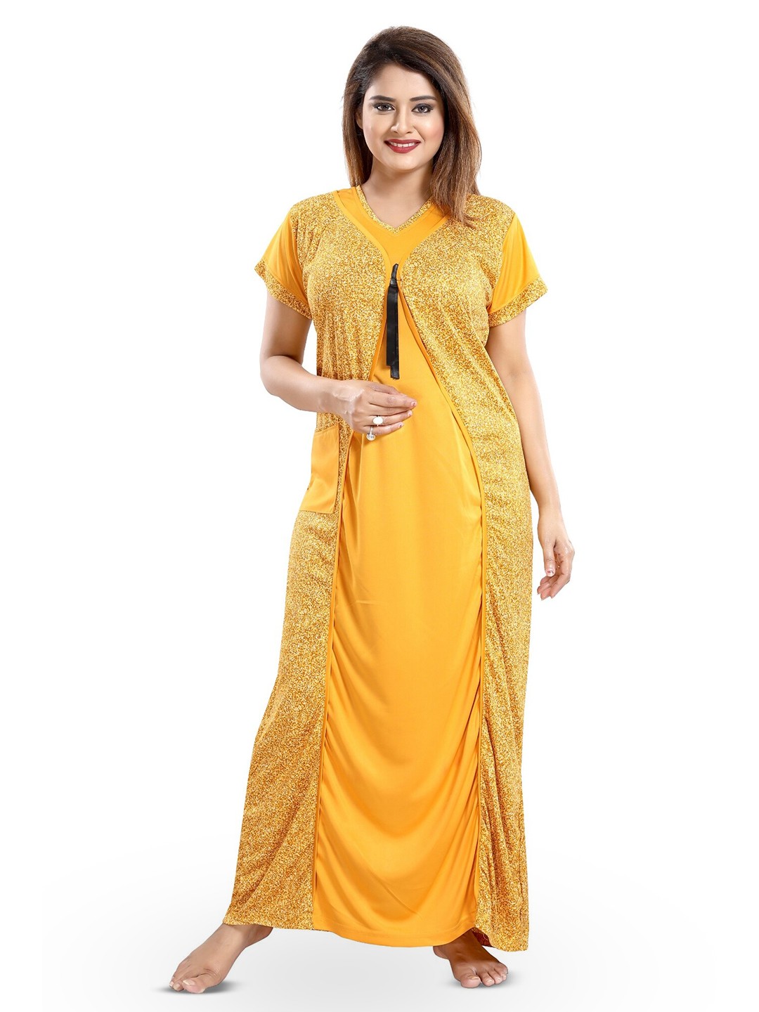 

SHOPPING STATION Abstract Printed Satin Maxi Nightdress, Yellow