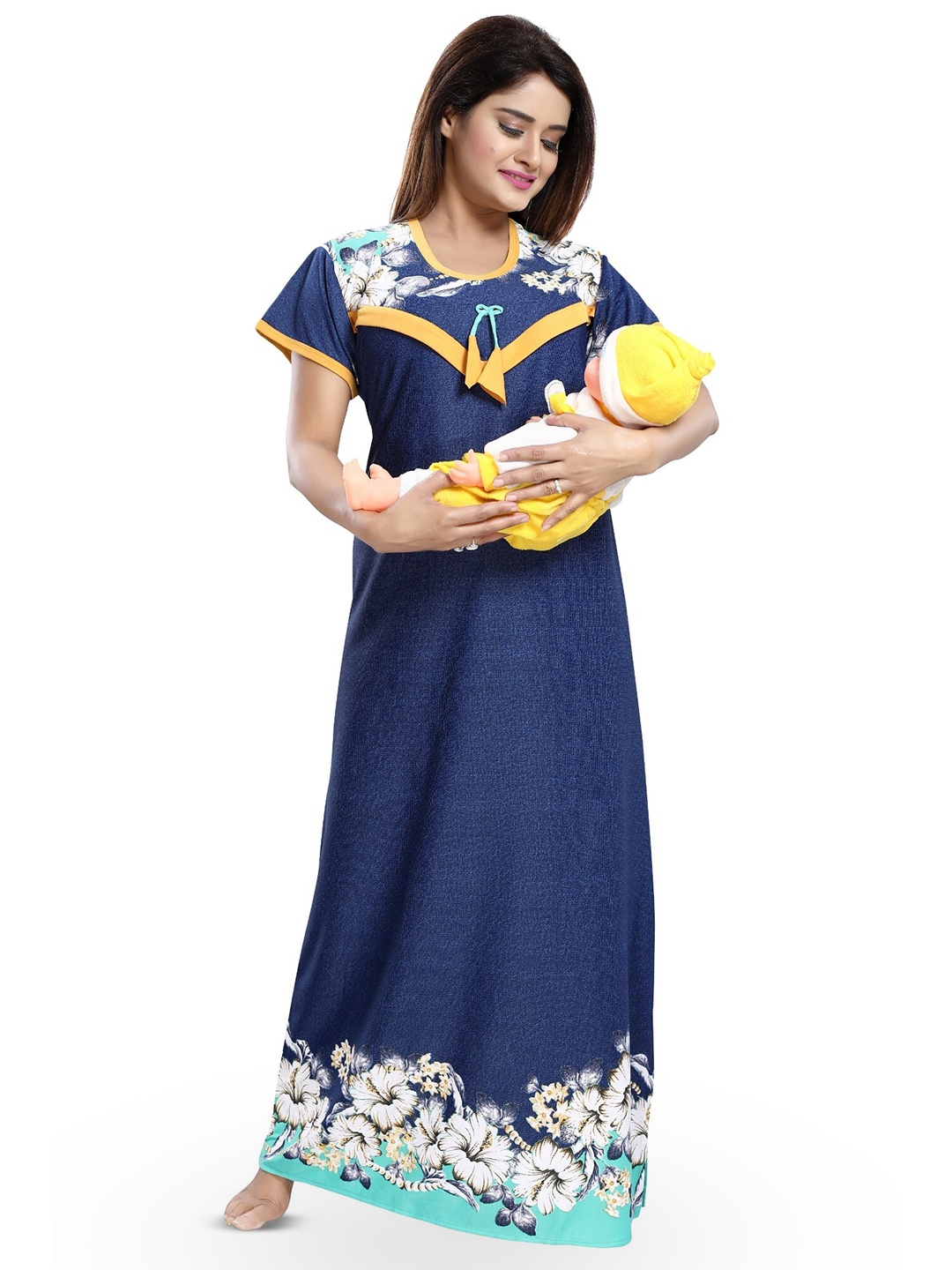 

SHOPPING STATION Floral Printed Satin Maternity Maxi Nightdress, Blue