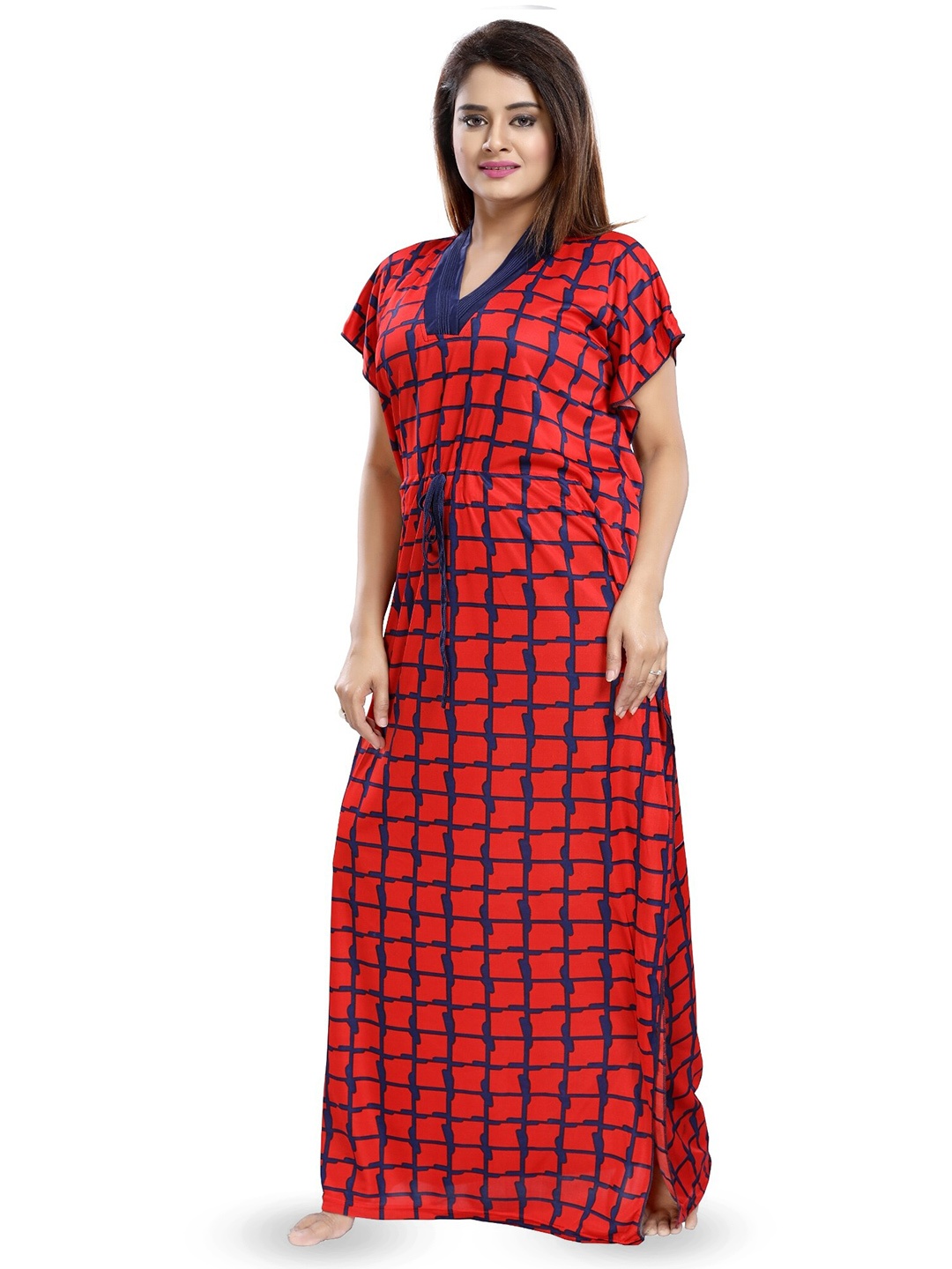 

SHOPPING STATION Checked Satin Maxi Nightdress, Red