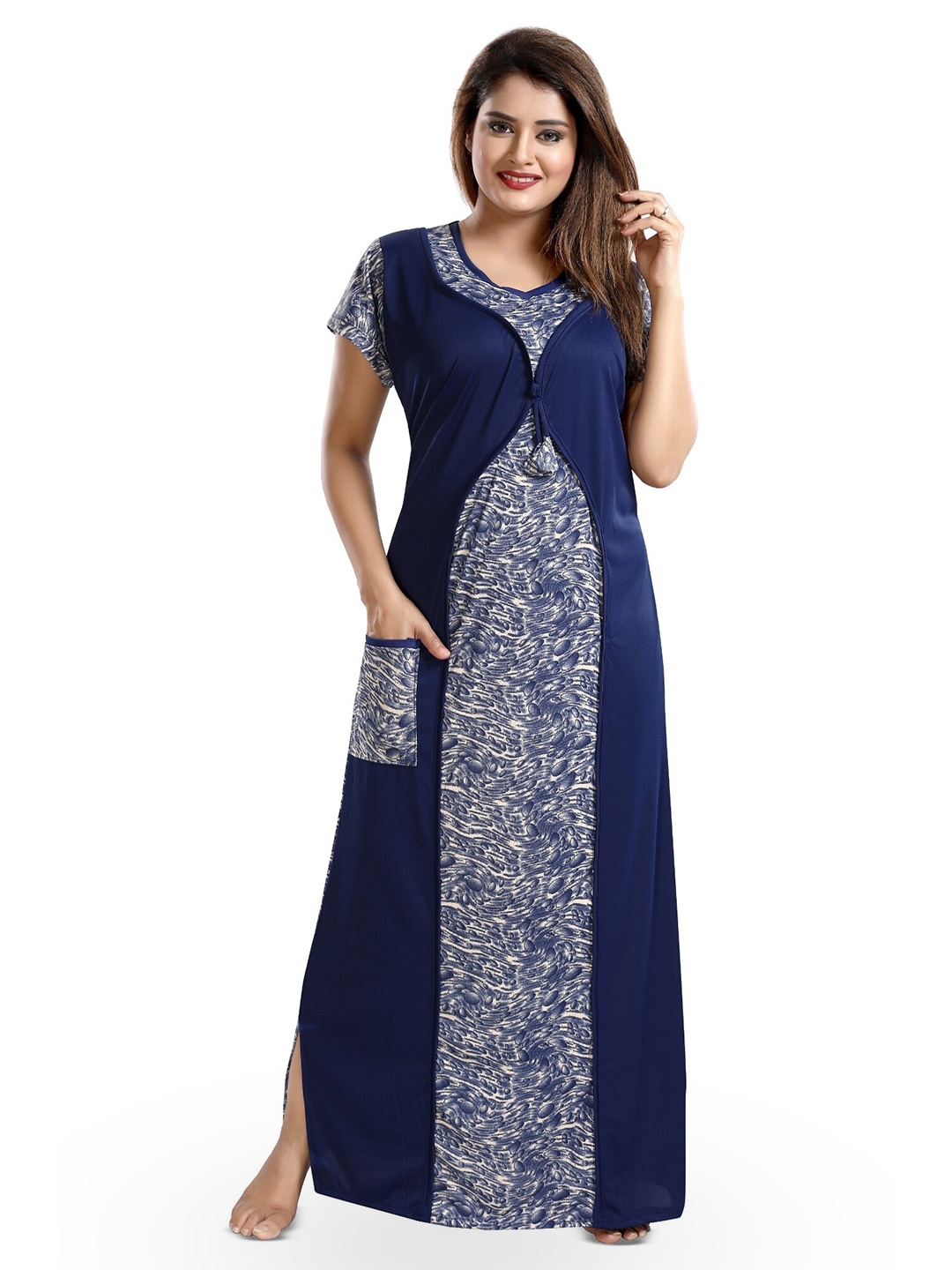 

SHOPPING STATION Abstract Printed Satin Maxi Nightdress, Blue