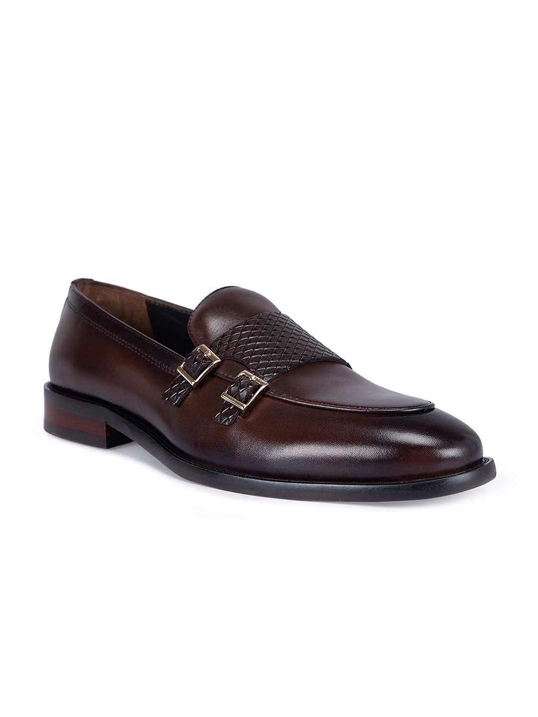 

ROSSO BRUNELLO Men Textured Leather Formal Monk Shoes, Brown