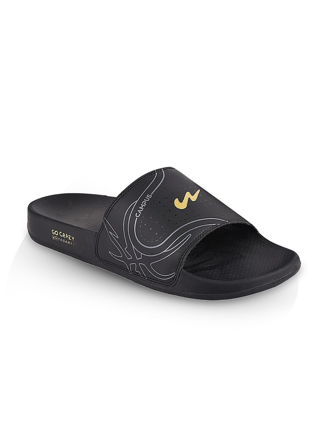 

Campus Men Open Toe Slip On Printed Sliders, Black