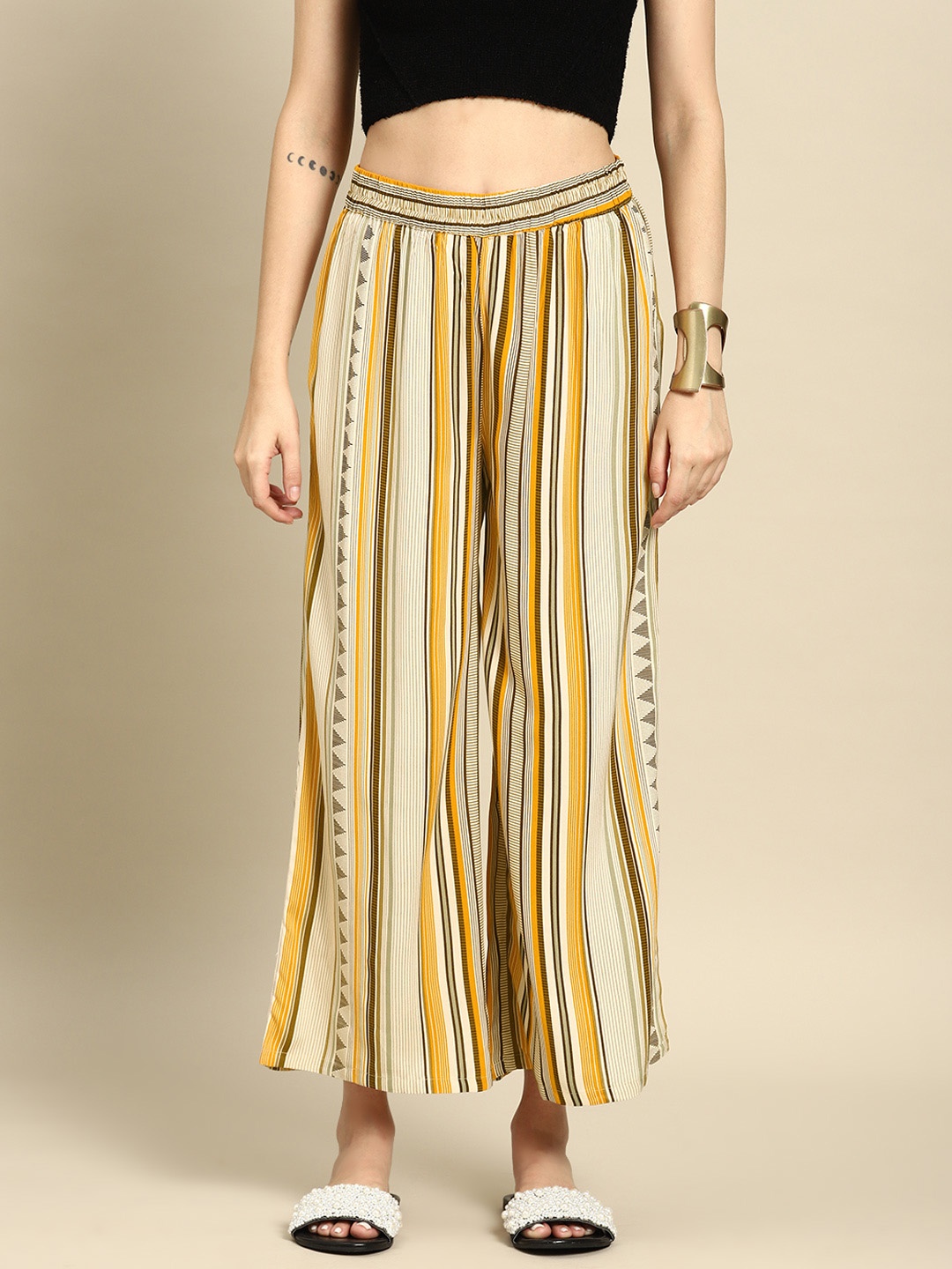 

Sangria Women Striped Palazzos, Brown
