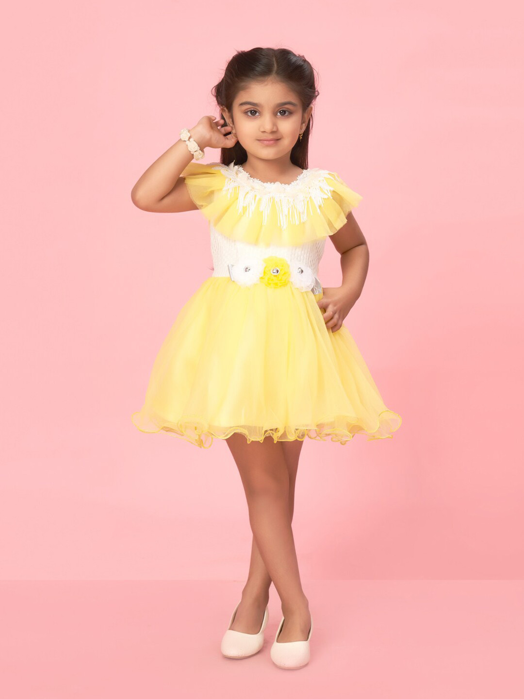 

Aarika Girls Ruffle Net Fit & Flare Dress, Yellow