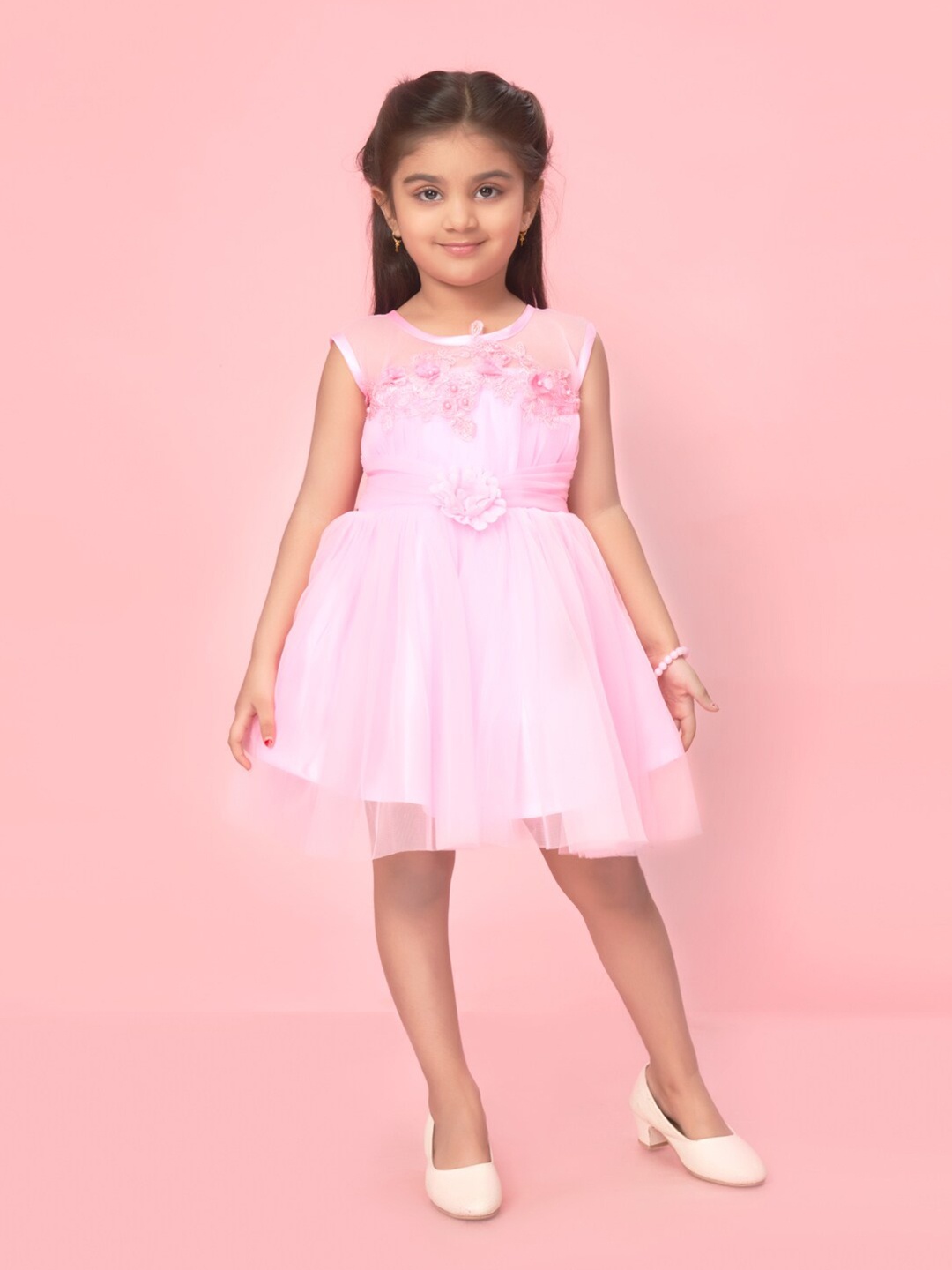 

Aarika Girls Embellished Net Fit & Flare Dress, Pink