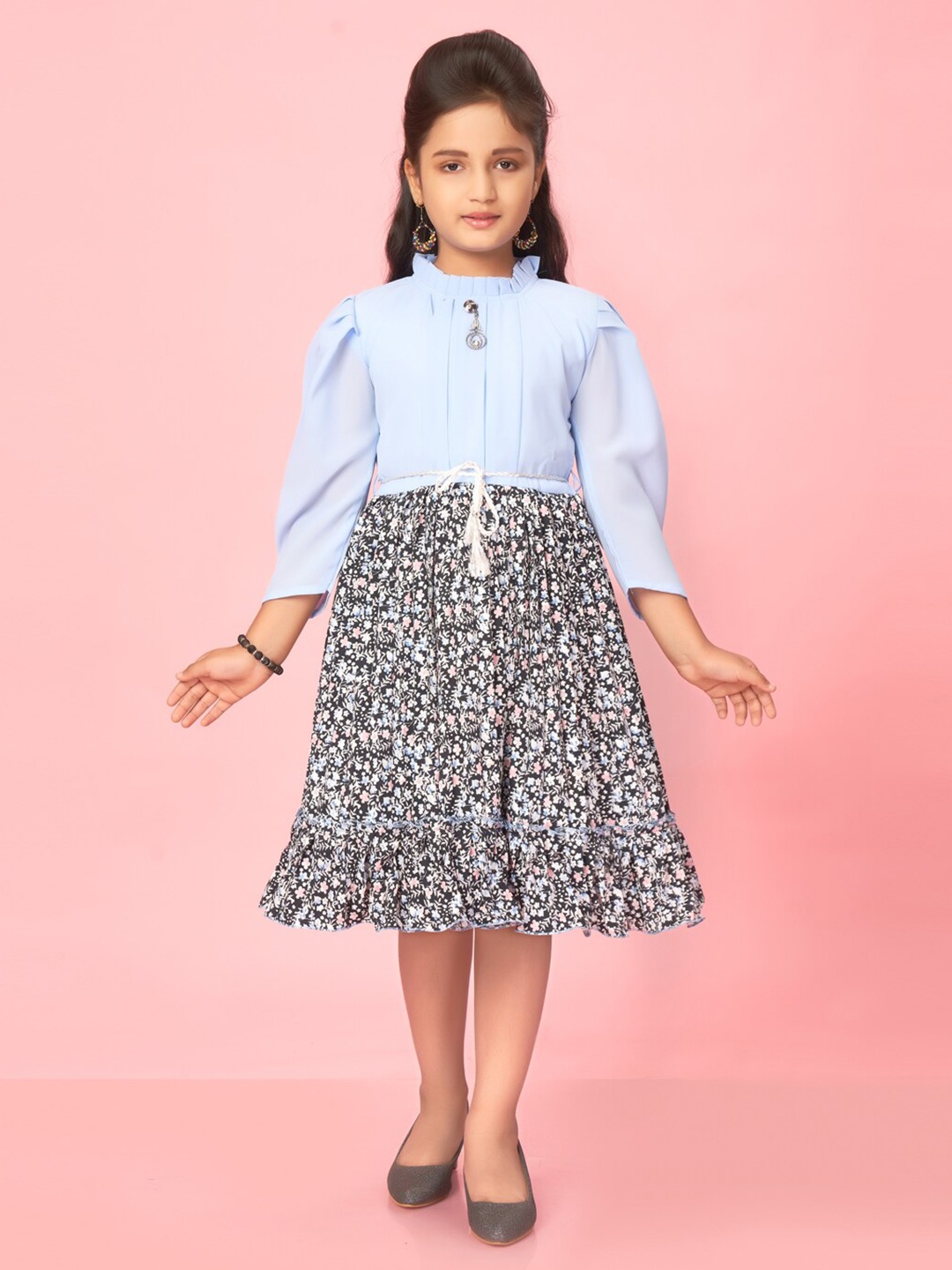 

Aarika Girls Floral Printed Fit & Flare Midi Dress, Blue