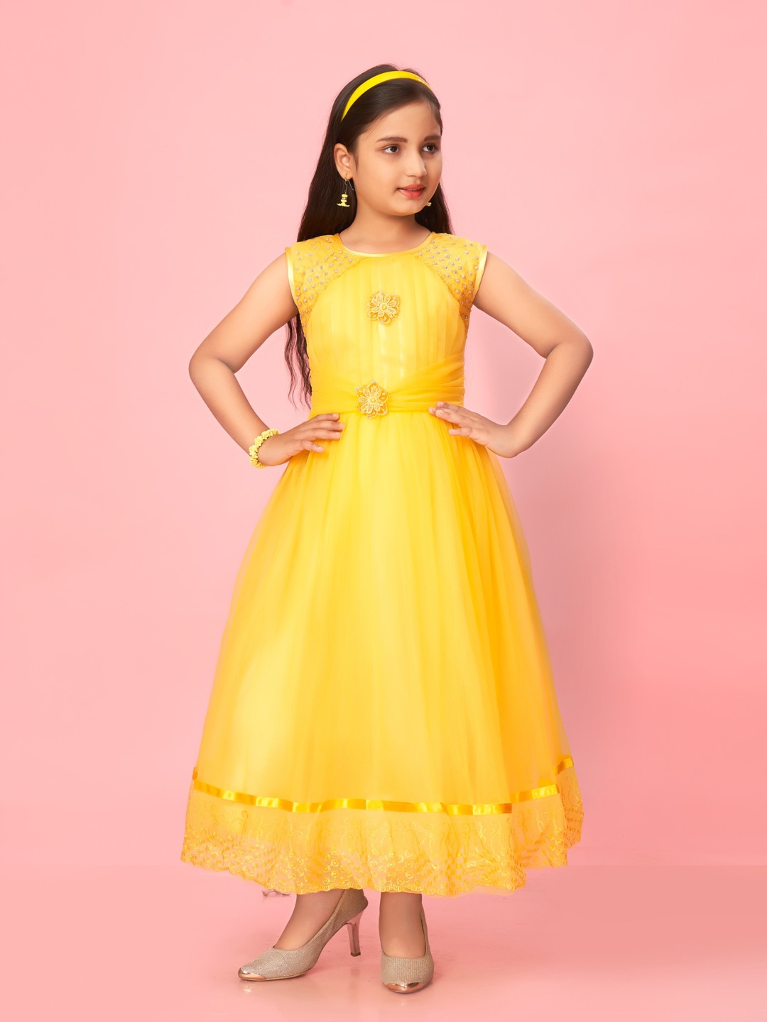 

Aarika Girls Net Fit and Flare Maxi Dress, Yellow