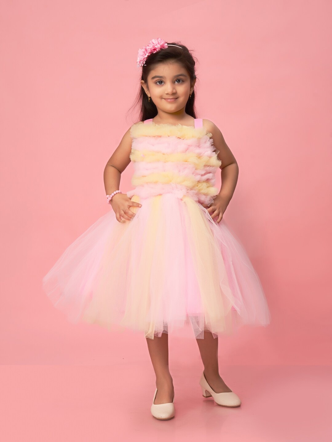 

Aarika Girls Ruffled Tulle Net Fit & Flare Dress, Pink