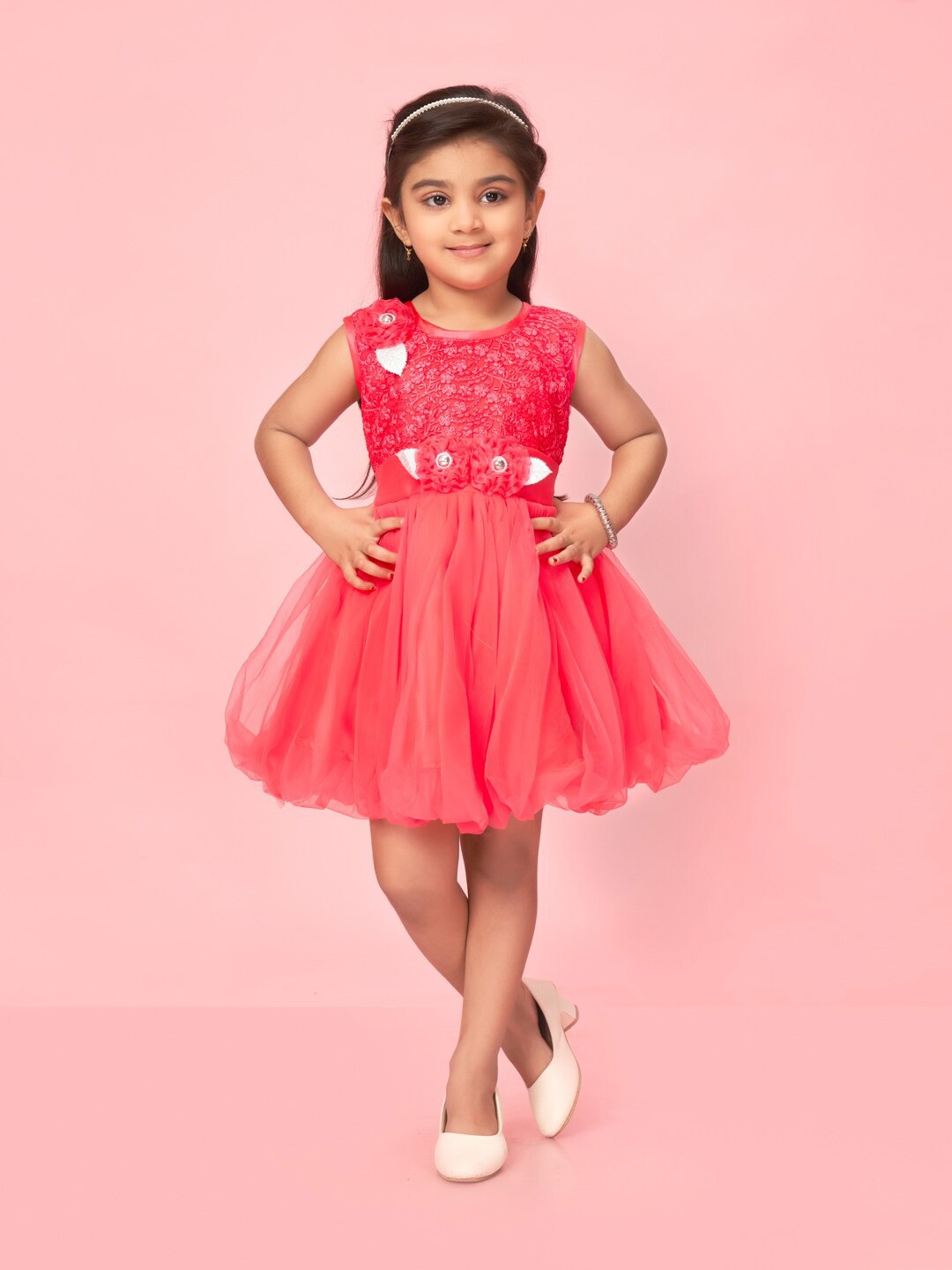 

Aarika Girls Net Fit & Flare Dress, Pink
