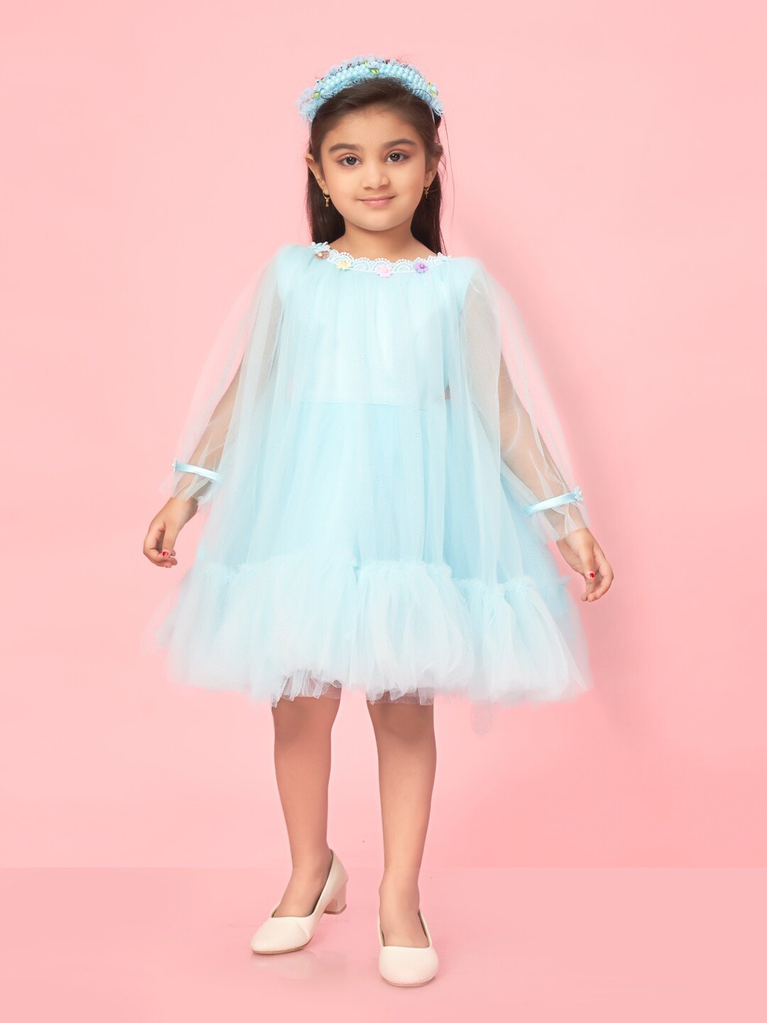 

Aarika Girls Net Fit and Flare Dress, Turquoise blue