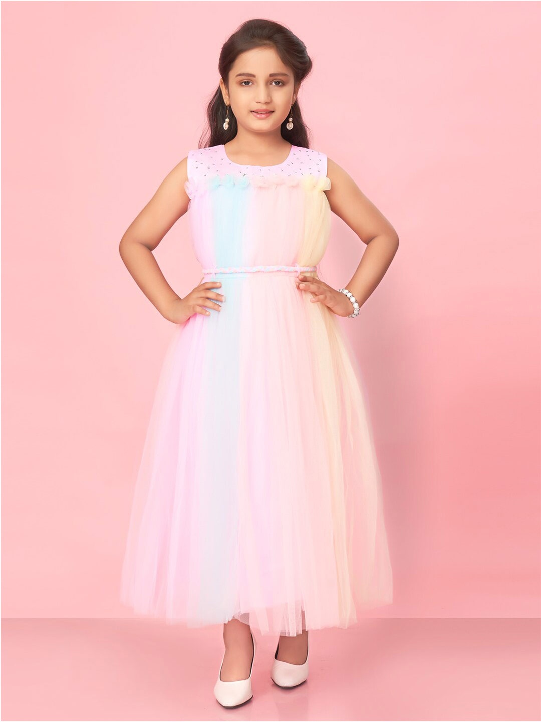 

Aarika Girls Embellished Net Midi Dress, Pink