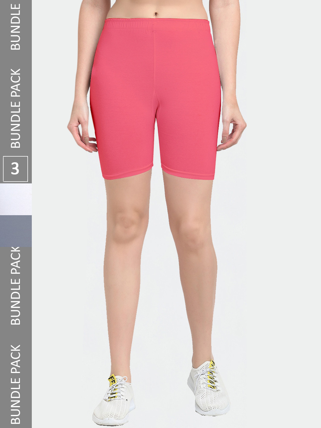 

Jinfo Women Pack Of 3 Cotton Cycling Sports Shorts, Pink