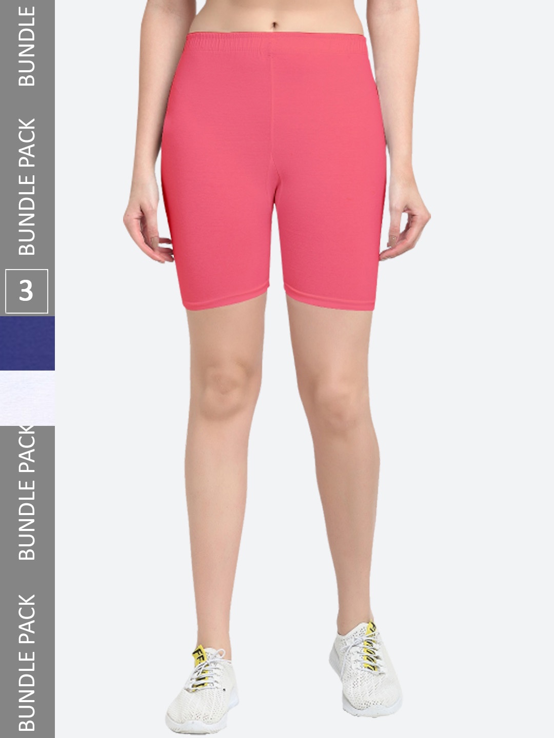 Jinfo Women Pack Of 3 Cotton Cycling Sports Shorts, Pink