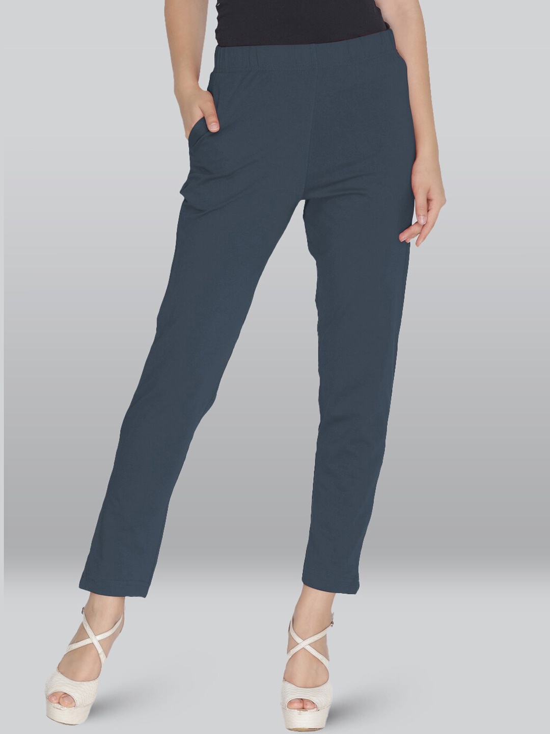 

LYRA Women Smart Slim Fit Cotton High-Rise Trousers, Grey