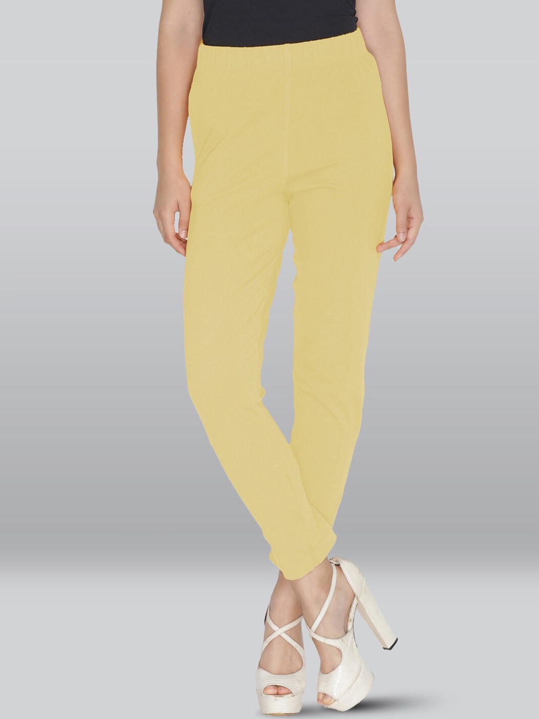 

LYRA Women Smart Mid Rise Knitted Plain Cotton Slim Fit Cropped Trousers, Yellow