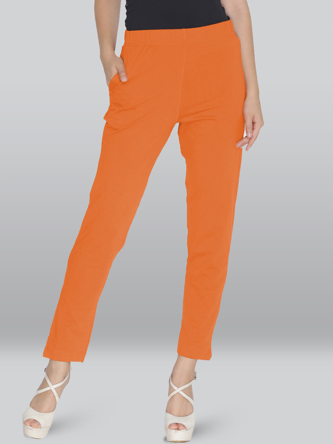 

LYRA Women Smart Slim Fit Cotton High-Rise Trousers, Orange