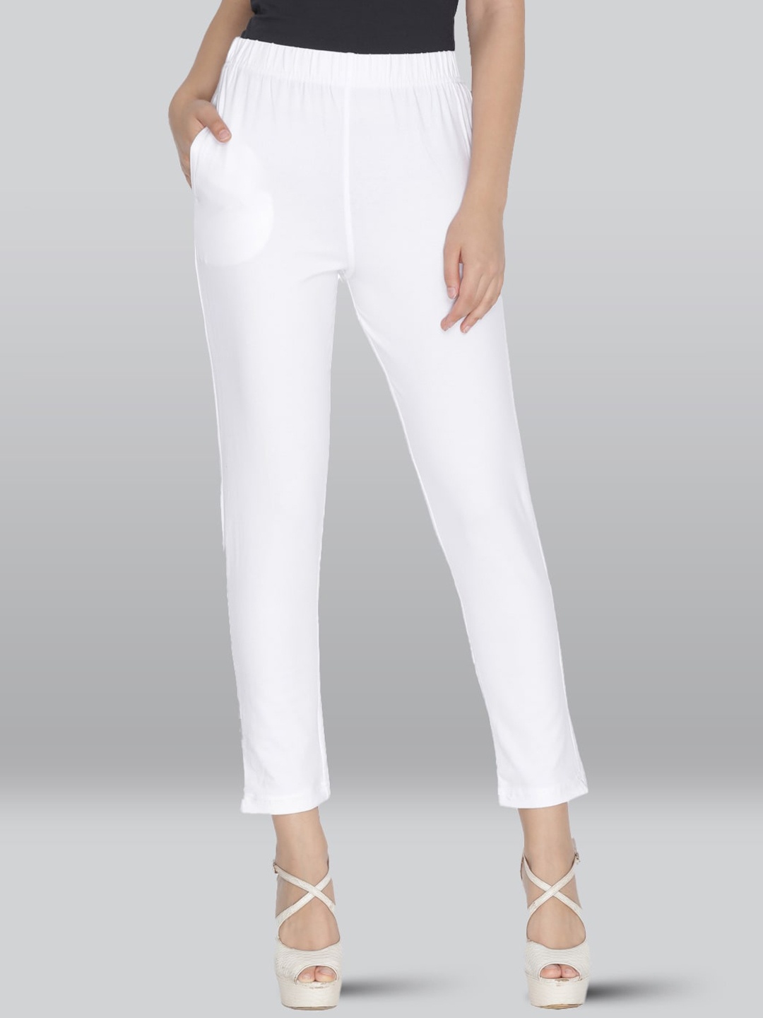 

LYRA Women Smart Slim Fit Cotton High-Rise Trousers, White