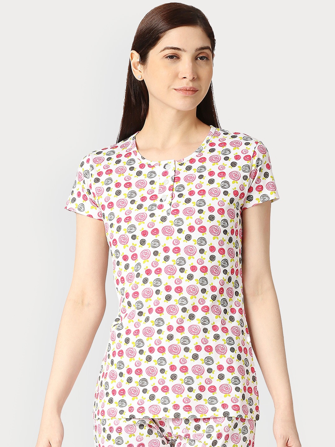 

zebu Women Printed Pure Cotton Lounge Tshirt, White