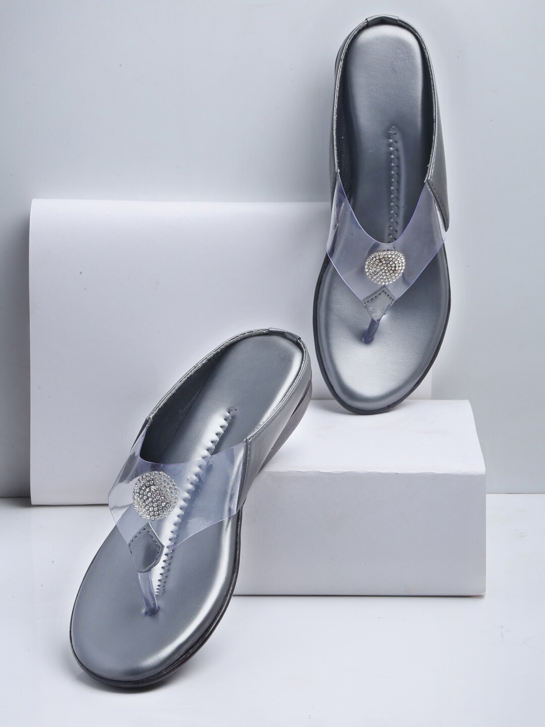 

DEAS Women T-Straps Slip On Flats, Grey