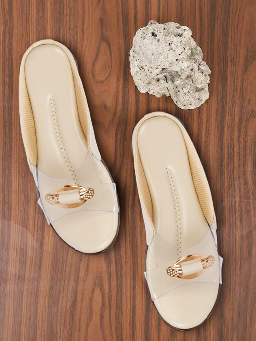 

DEAS Women T-Straps Slip On Flats, Cream