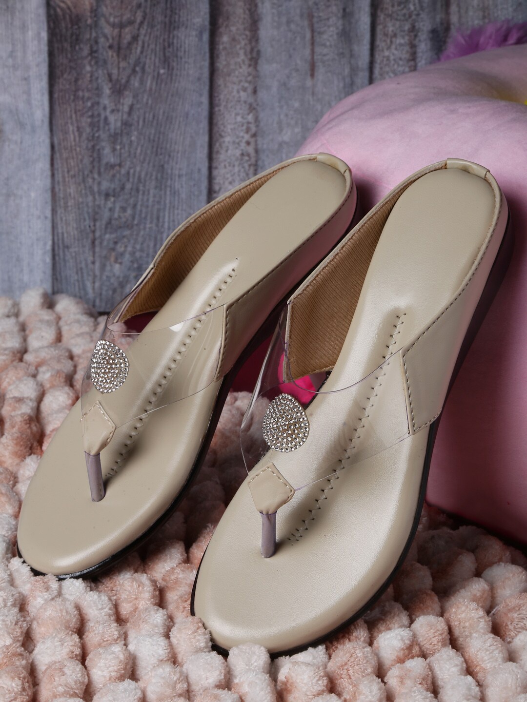 

DEAS Women T-Straps Slip On Flats, Cream