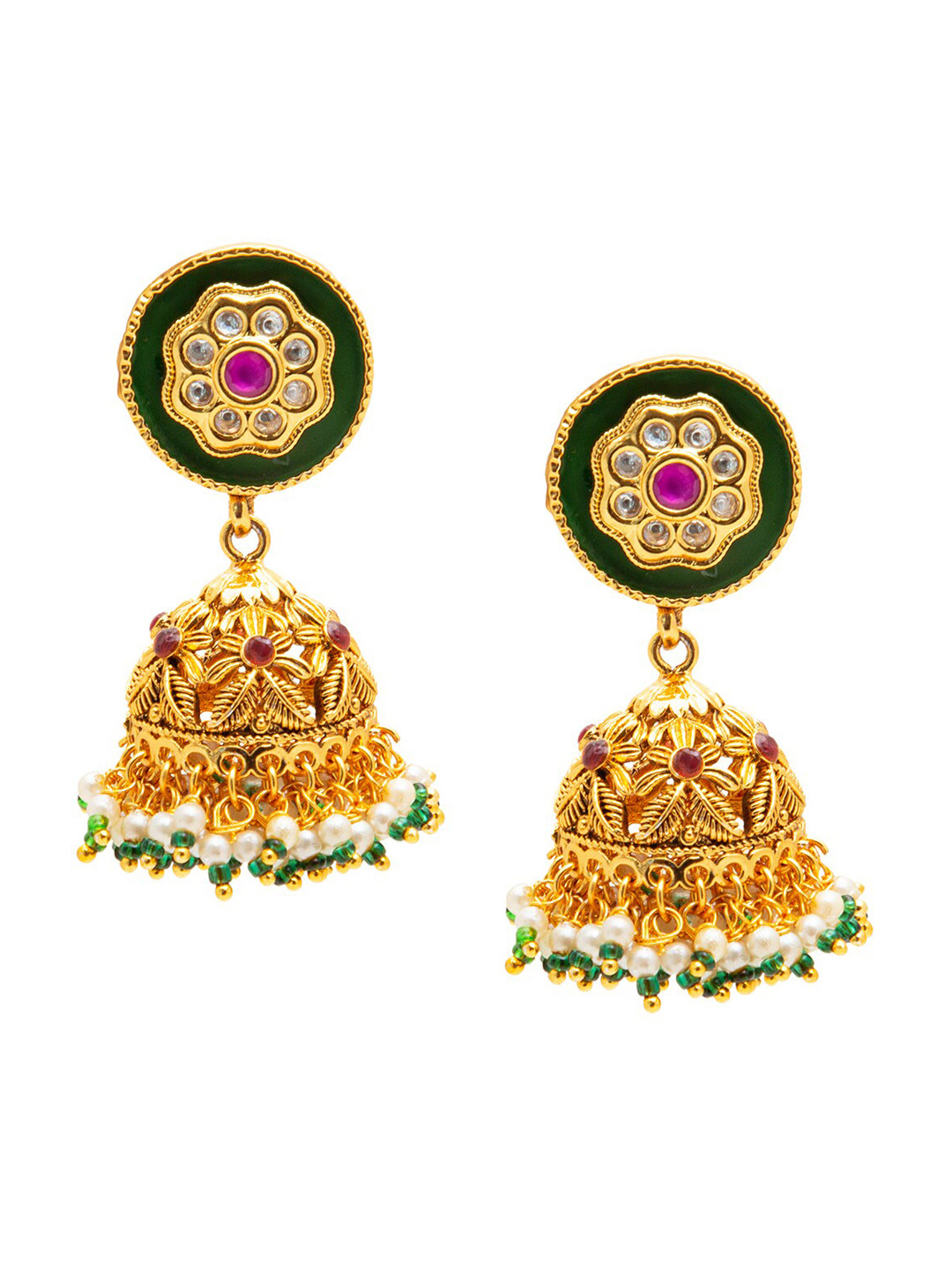 

Shining Jewel - By Shivansh Gold-Plated Contemporary Jhumkas Earrings