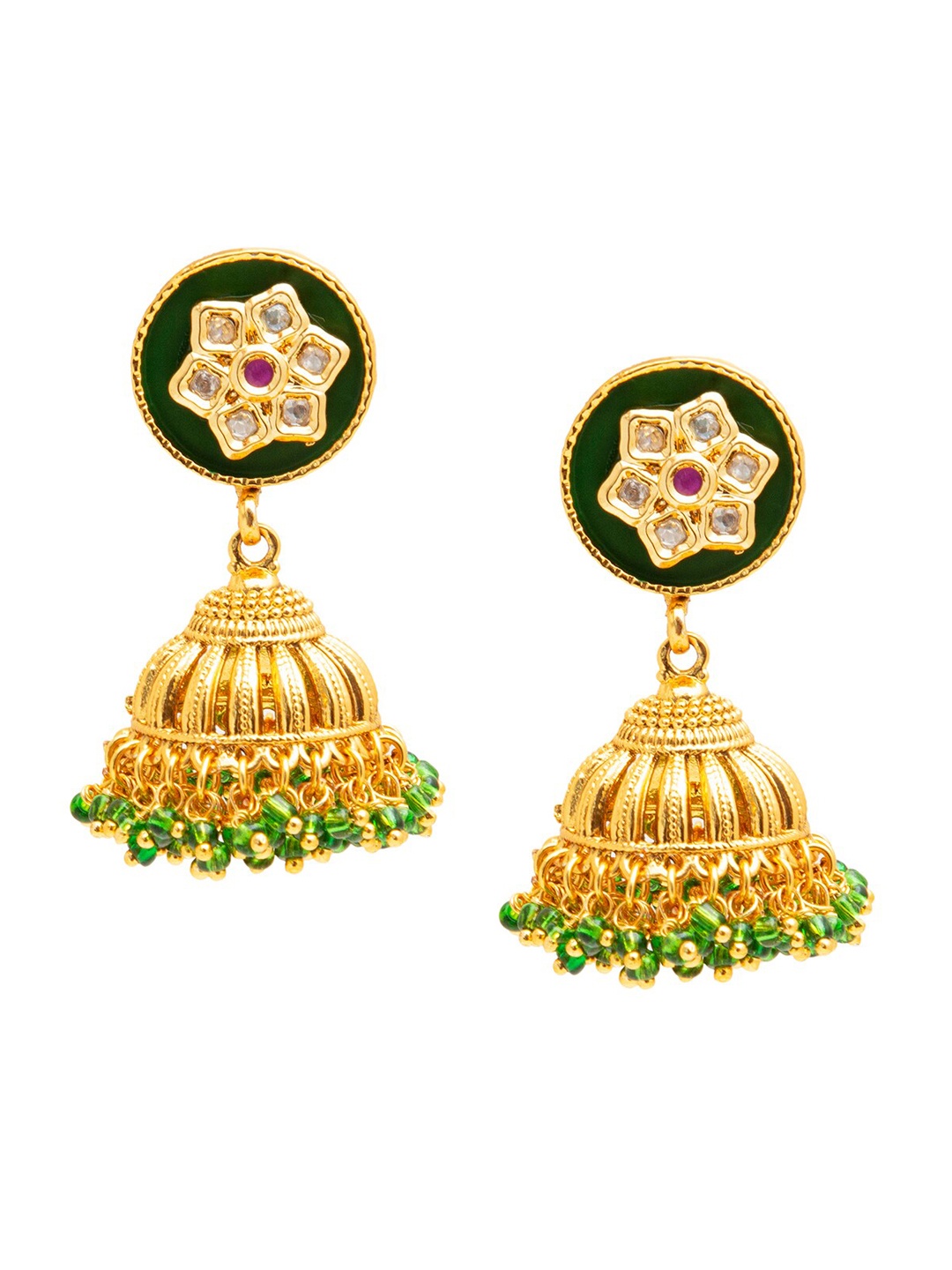 

Shining Jewel - By Shivansh Gold-Plated Contemporary Jhumkas Earrings