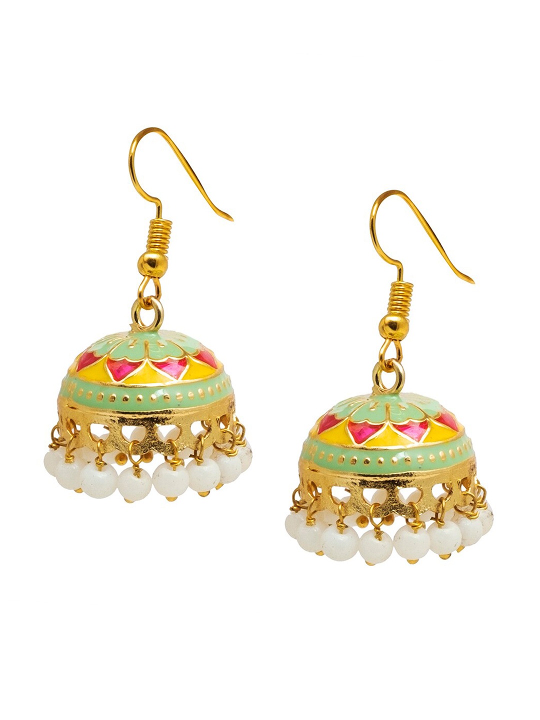 

Shining Jewel - By Shivansh Gold-Plated Dome Shaped Kundan Jhumkas Earrings, Green