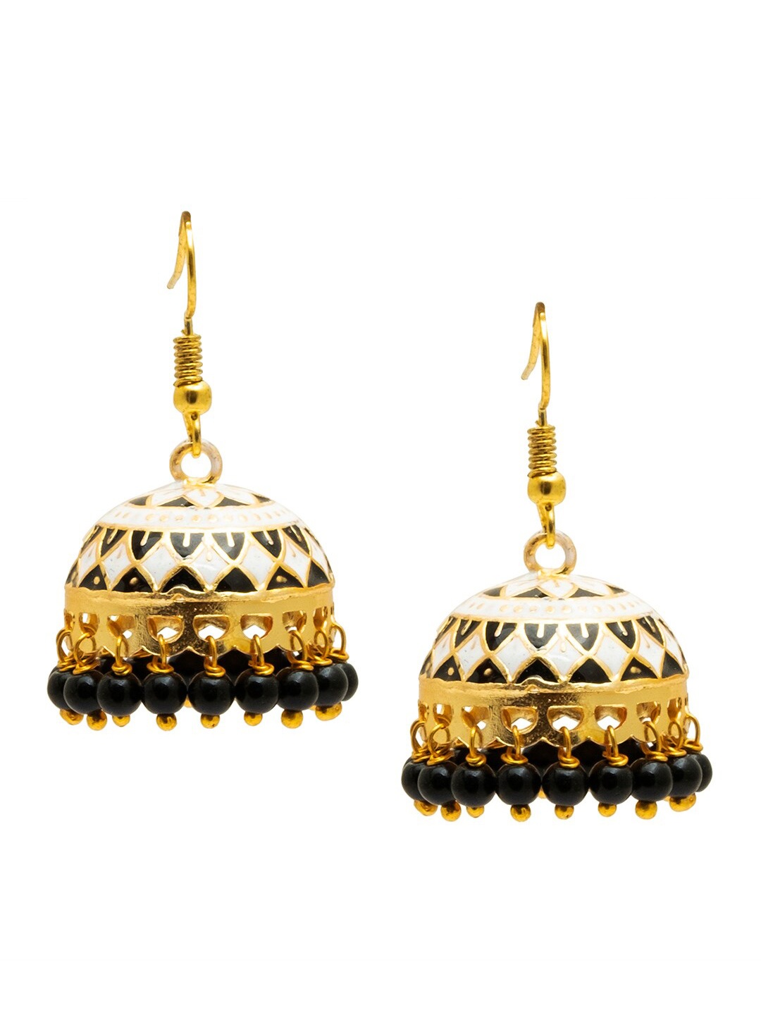 

Shining Jewel - By Shivansh Gold-Plated Dome Shaped Kundan Jhumkas Earrings, Black