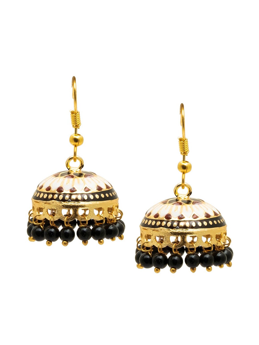 

Shining Jewel - By Shivansh Gold-Plated Dome Shaped Kundan Jhumkas Earrings, Black