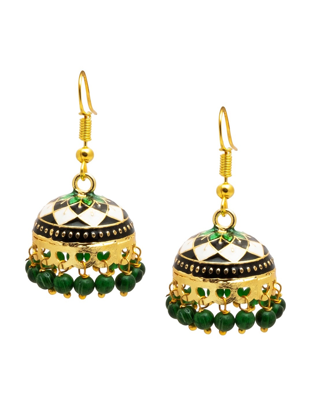 

Shining Jewel - By Shivansh Gold-Plated Dome Shaped Kundan Jhumkas Earrings, Green