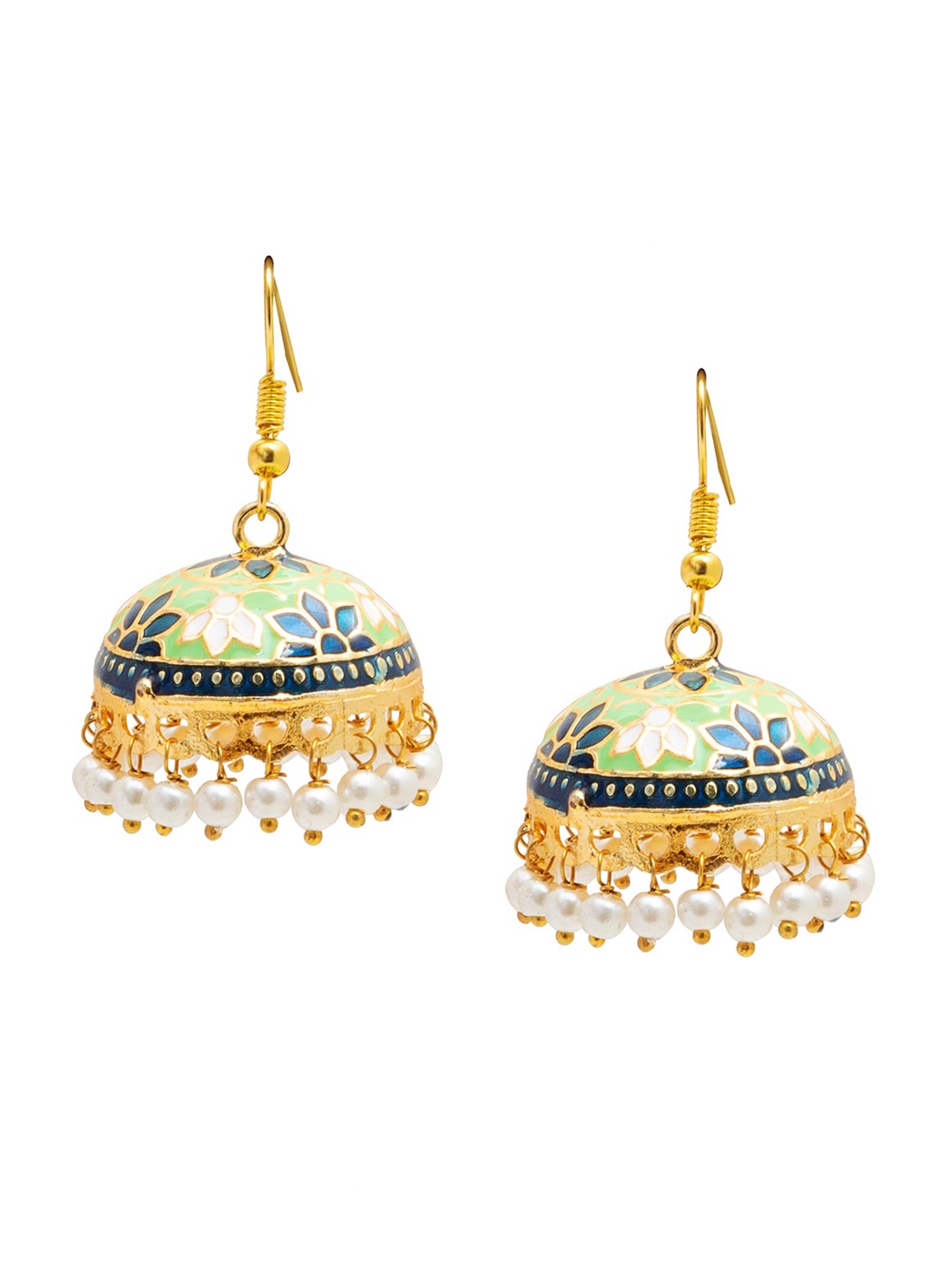 

Shining Jewel - By Shivansh Gold-Plated Dome Shaped Kundan Jhumkas Earrings, Green