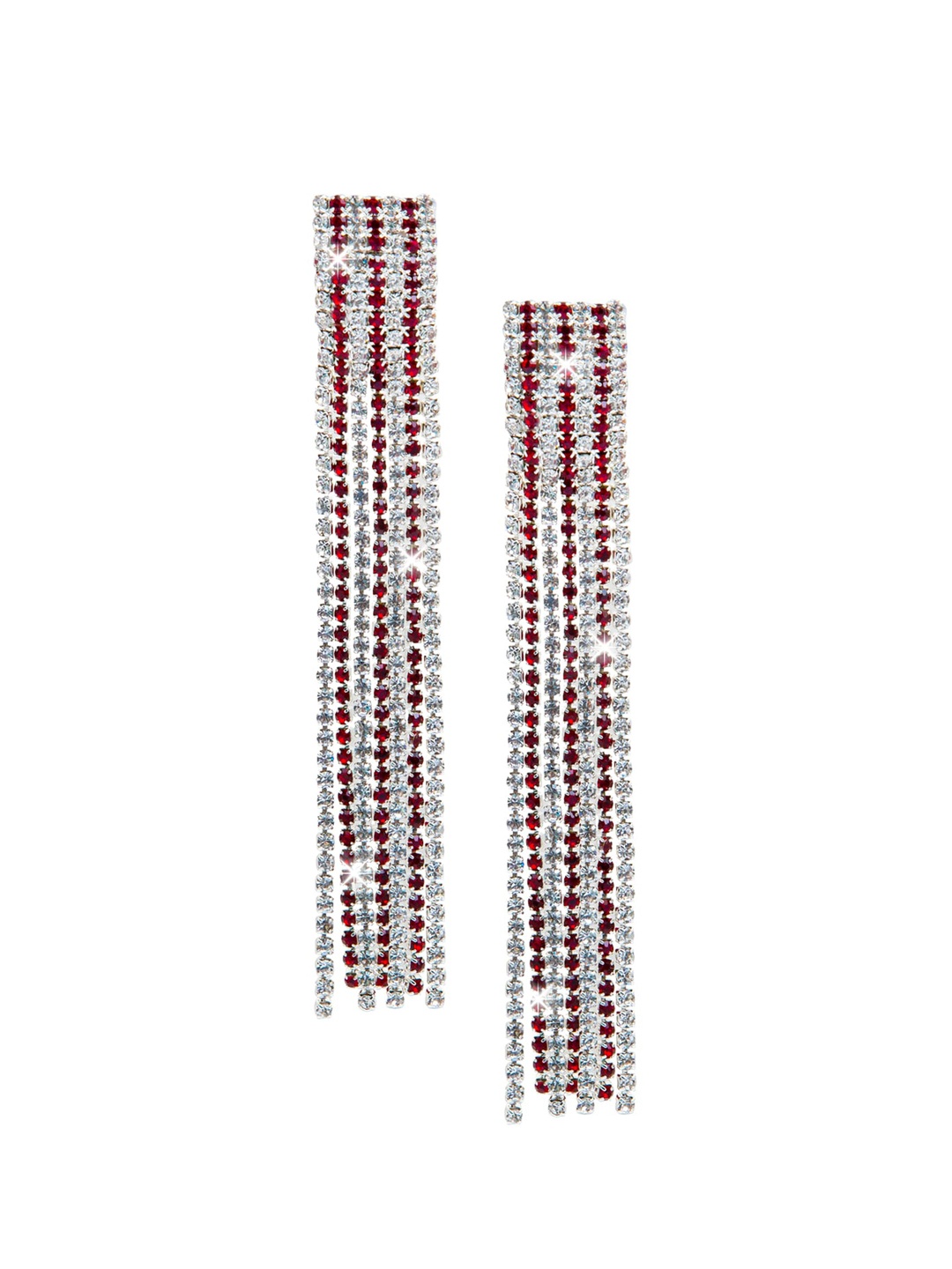 

Shining Jewel - By Shivansh Silver-Plated Contemporary Drop Earrings, Red